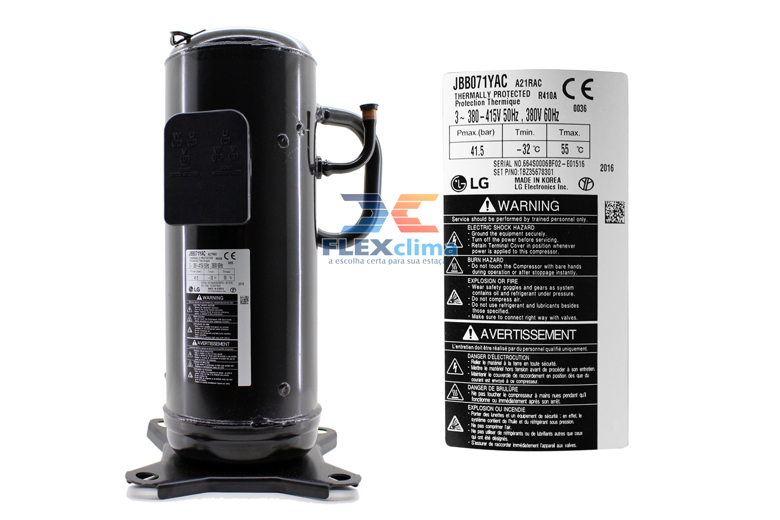 COMPRESSOR SCROLL INVERTER R410A / JBB071YAC / 70.800BTUS - FLEX